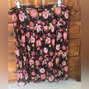 Nina Leonard Womens Plus Tiered Floral Skirt Printed Mesh Ruffle Tier 2X